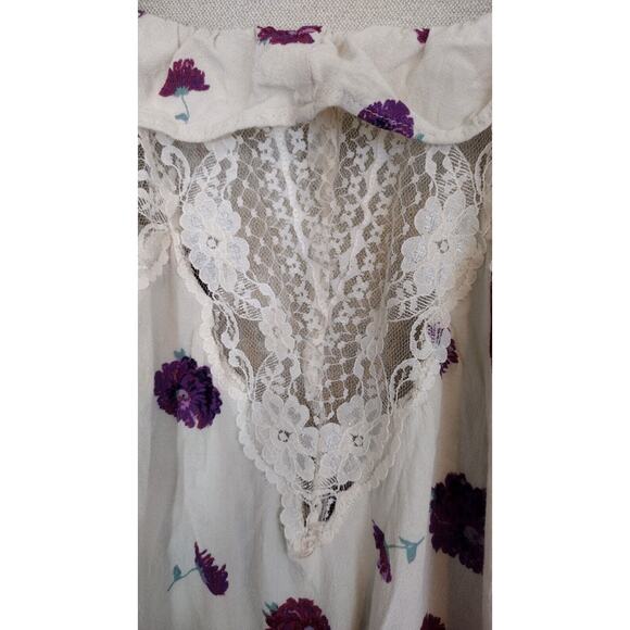 Intimately Free People Bodysuit Women's Small Poppy Floral Ruffle Boho Peasant - Picture 5 of 10